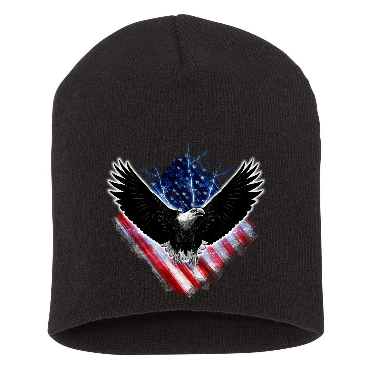 Patriotic American Flag Bald Eagle Short Acrylic Beanie