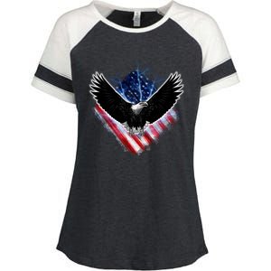 Patriotic American Flag Bald Eagle Enza Ladies Jersey Colorblock Tee