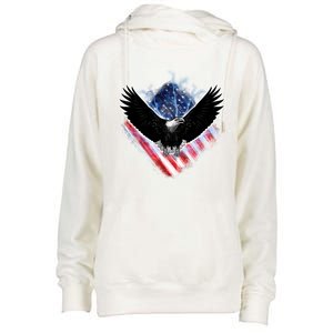 Patriotic American Flag Bald Eagle Womens Funnel Neck Pullover Hood