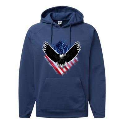 Patriotic American Flag Bald Eagle Performance Fleece Hoodie