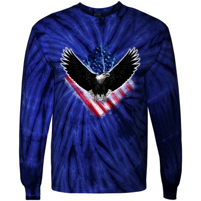 Patriotic American Flag Bald Eagle Tie-Dye Long Sleeve Shirt