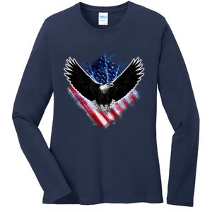 Patriotic American Flag Bald Eagle Ladies Long Sleeve Shirt