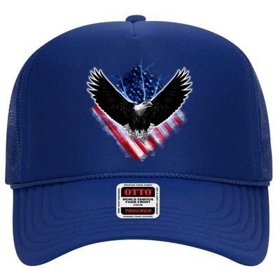 Patriotic American Flag Bald Eagle High Crown Mesh Back Trucker Hat