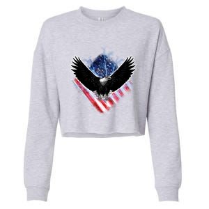 Patriotic American Flag Bald Eagle Cropped Pullover Crew