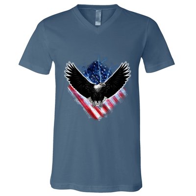 Patriotic American Flag Bald Eagle V-Neck T-Shirt