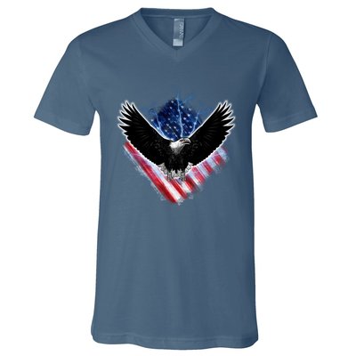 Patriotic American Flag Bald Eagle V-Neck T-Shirt