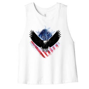 Patriotic American Flag Bald Eagle Women's Racerback Cropped Tank