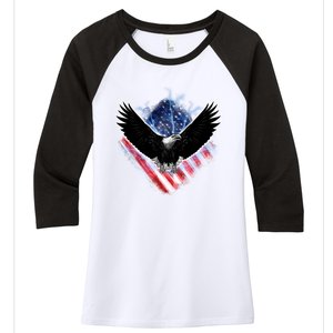 Patriotic American Flag Bald Eagle Women's Tri-Blend 3/4-Sleeve Raglan Shirt