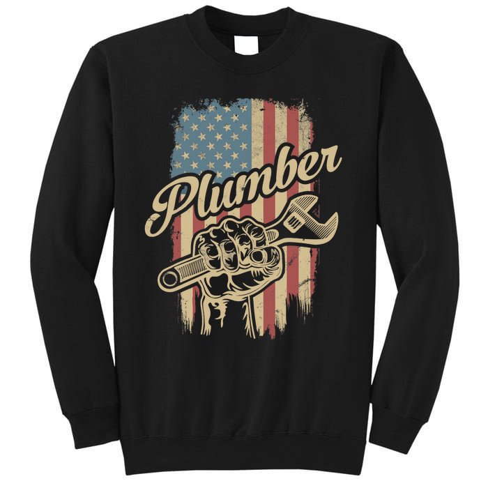 Plumber American Flag Plumbing Gift Pipe Wrench Patriotic Sweatshirt