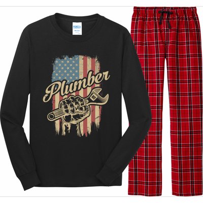 Plumber American Flag Plumbing Gift Pipe Wrench Patriotic Long Sleeve Pajama Set