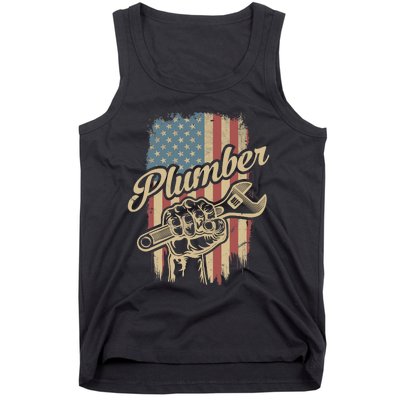 Plumber American Flag Plumbing Gift Pipe Wrench Patriotic Tank Top