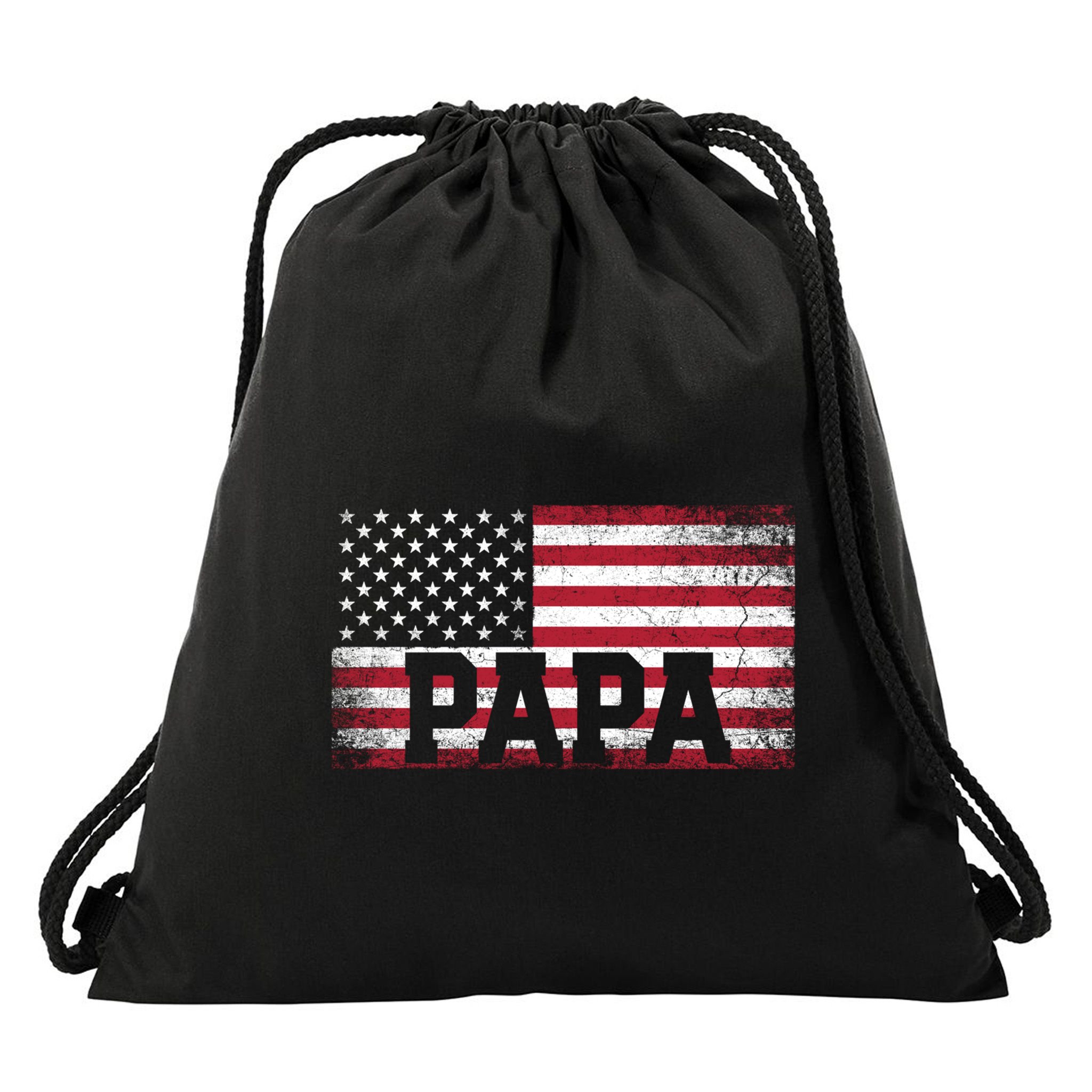 Papa American Flag FatherS Day 4th Of July Gift Grandpa Great Gift Drawstring Bag