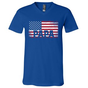 Papa American Flag FatherS Day 4th Of July Gift Grandpa Great Gift V-Neck T-Shirt