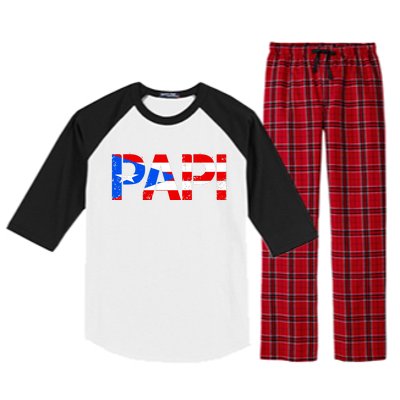 Papi American Flag Vintage Father's Day Raglan Sleeve Pajama Set