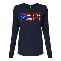 Papi American Flag Vintage Father's Day Womens Cotton Relaxed Long Sleeve T-Shirt