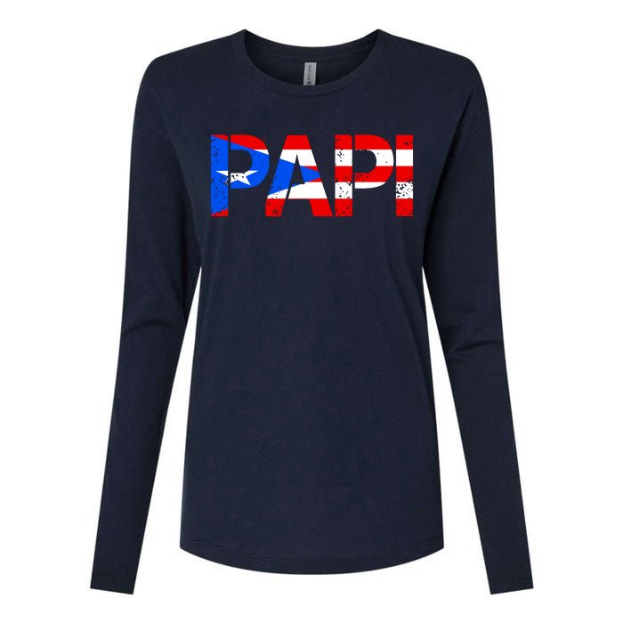 Papi American Flag Vintage Father's Day Womens Cotton Relaxed Long Sleeve T-Shirt