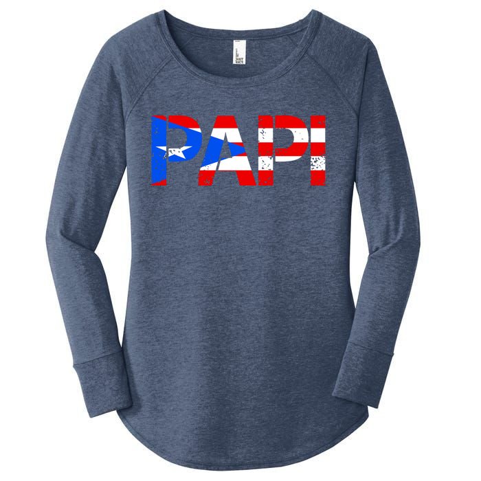 Papi American Flag Vintage Father's Day Women's Perfect Tri Tunic Long Sleeve Shirt