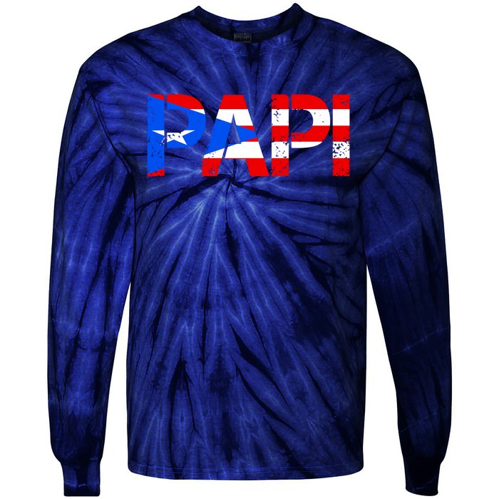 Papi American Flag Vintage Father's Day Tie-Dye Long Sleeve Shirt