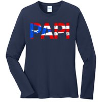 Papi American Flag Vintage Father's Day Ladies Long Sleeve Shirt