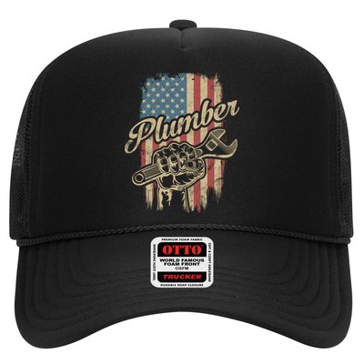 Plumber American Flag Plumbing Gift Pipe Wrench Patriotic Trucker Hat
