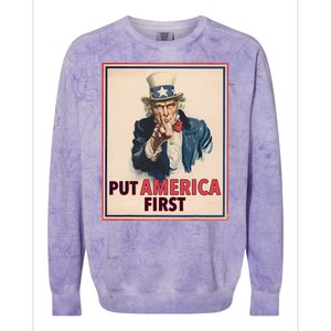 Put America First Poster Trump 2024 Patriotic American Colorblast Crewneck Sweatshirt