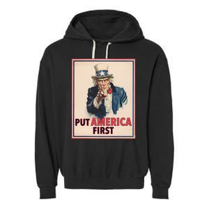 Put America First Poster Trump 2024 Patriotic American Garment-Dyed Fleece Hoodie