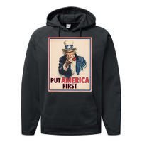 Put America First Poster Trump 2024 Patriotic American Performance Fleece Hoodie