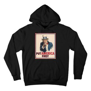 Put America First Poster Trump 2024 Patriotic American Hoodie