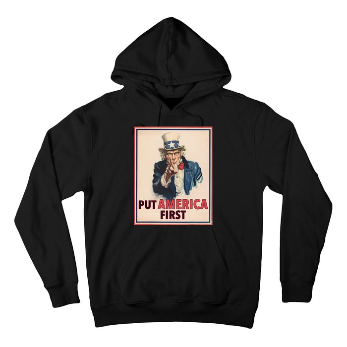 Put America First Poster Trump 2024 Patriotic American Hoodie