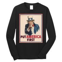 Put America First Poster Trump 2024 Patriotic American Long Sleeve Shirt