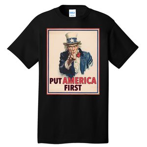 Put America First Poster Trump 2024 Patriotic American Tall T-Shirt