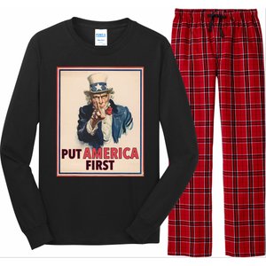 Put America First Poster Trump 2024 Patriotic American Long Sleeve Pajama Set