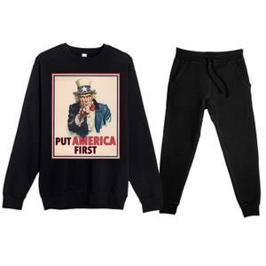 Put America First Poster Trump 2024 Patriotic American Premium Crewneck Sweatsuit Set