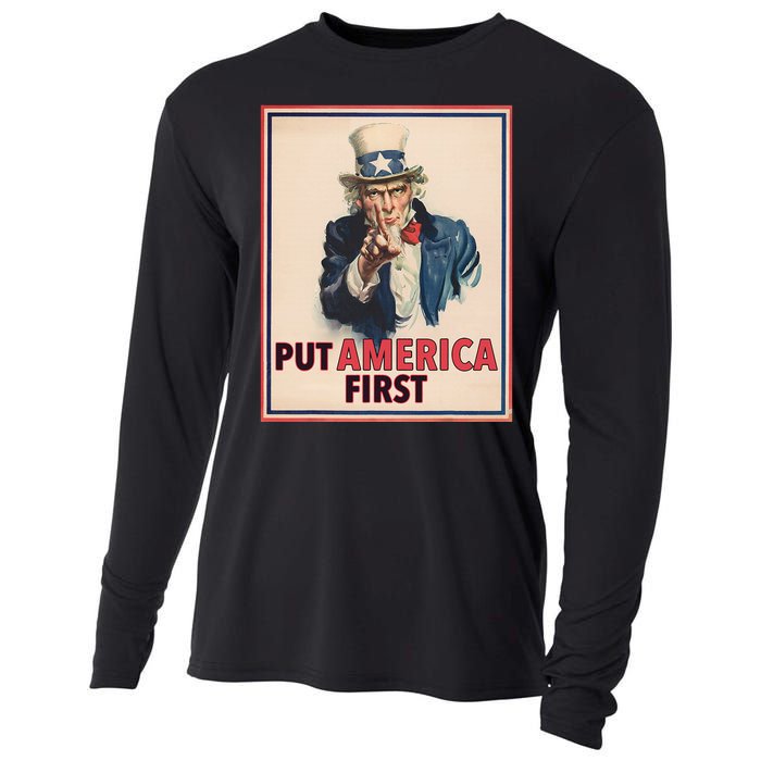 Put America First Poster Trump 2024 Patriotic American Cooling Performance Long Sleeve Crew