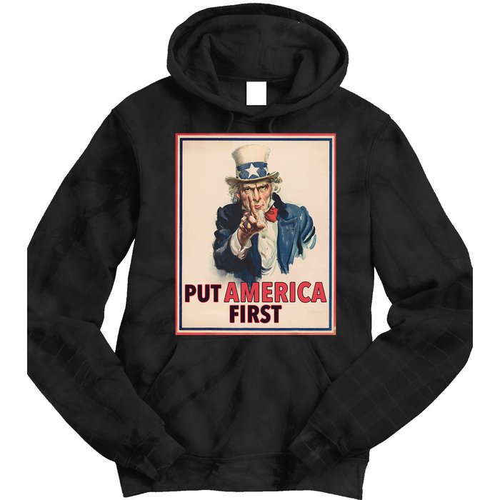 Put America First Poster Trump 2024 Patriotic American Tie Dye Hoodie