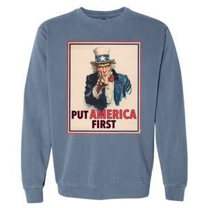 Put America First Poster Trump 2024 Patriotic American Garment-Dyed Sweatshirt