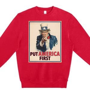 Put America First Poster Trump 2024 Patriotic American Premium Crewneck Sweatshirt