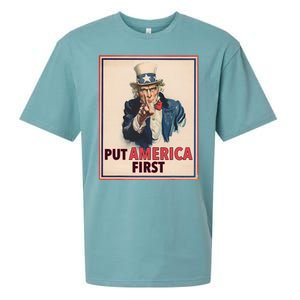 Put America First Poster Trump 2024 Patriotic American Sueded Cloud Jersey T-Shirt