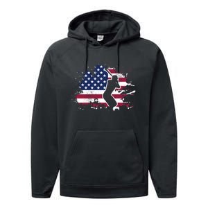 Patriotic American Flag Baseball design, Baseball design Performance Fleece Hoodie