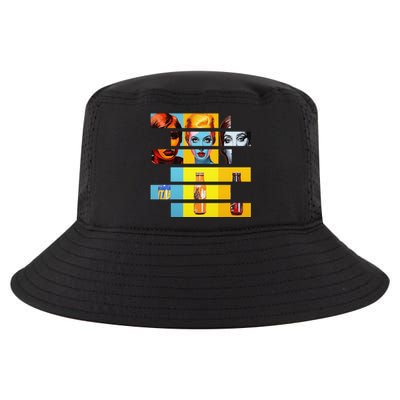 Pop Art Fusion Fragmented Faces & Soda Pop Bottles Cool Comfort Performance Bucket Hat