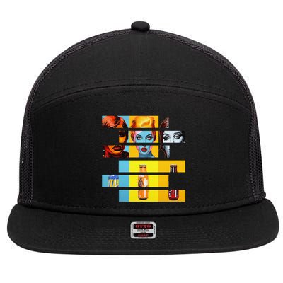 Pop Art Fusion Fragmented Faces & Soda Pop Bottles 7 Panel Mesh Trucker Snapback Hat