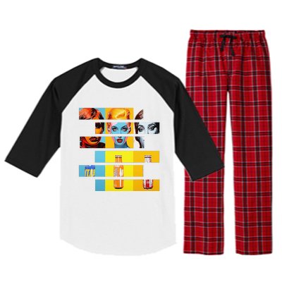 Pop Art Fusion Fragmented Faces & Soda Pop Bottles Raglan Sleeve Pajama Set