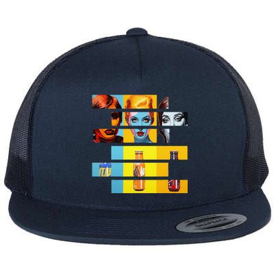 Pop Art Fusion Fragmented Faces & Soda Pop Bottles Flat Bill Trucker Hat