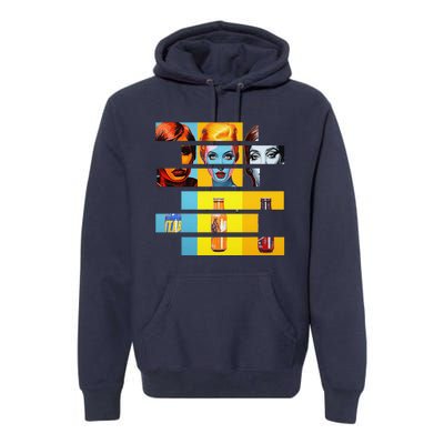 Pop Art Fusion Fragmented Faces & Soda Pop Bottles Premium Hoodie