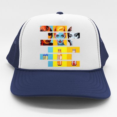 Pop Art Fusion Fragmented Faces & Soda Pop Bottles Trucker Hat