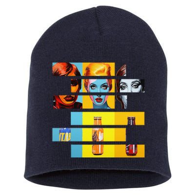 Pop Art Fusion Fragmented Faces & Soda Pop Bottles Short Acrylic Beanie