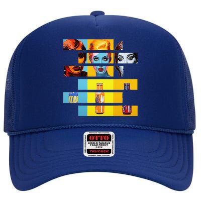 Pop Art Fusion Fragmented Faces & Soda Pop Bottles High Crown Mesh Back Trucker Hat