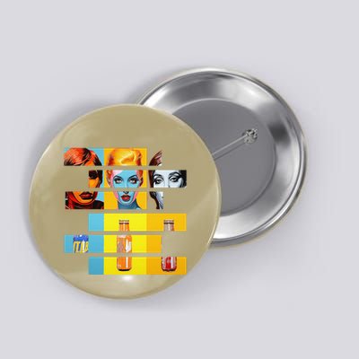Pop Art Fusion Fragmented Faces & Soda Pop Bottles Button