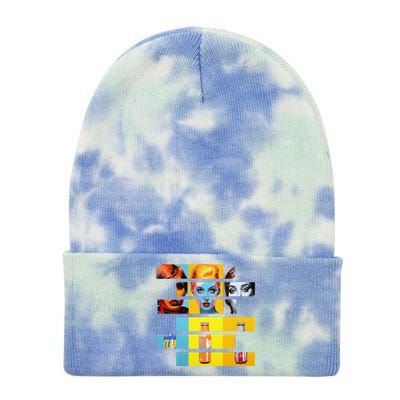 Pop Art Fusion Fragmented Faces & Soda Pop Bottles Tie Dye 12in Knit Beanie