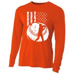 Patriotic American Flag Baseball Design Baseball Design Cute Gift Cooling Performance Long Sleeve Crew